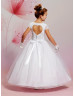 Cap Sleeves Lace Organza Heart-shaped Back Flower Girl Dress